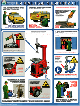 ПС72 Безопасность в авторемонтной мастерской. шиномонтаж и шиноремонт (ламинированная бумага, А2, 1 лист) - Плакаты - Автотранспорт - магазин "Охрана труда и Техника безопасности"